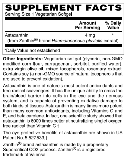 Astaxanthin, 4mg 60 Vegetarian Soft gel