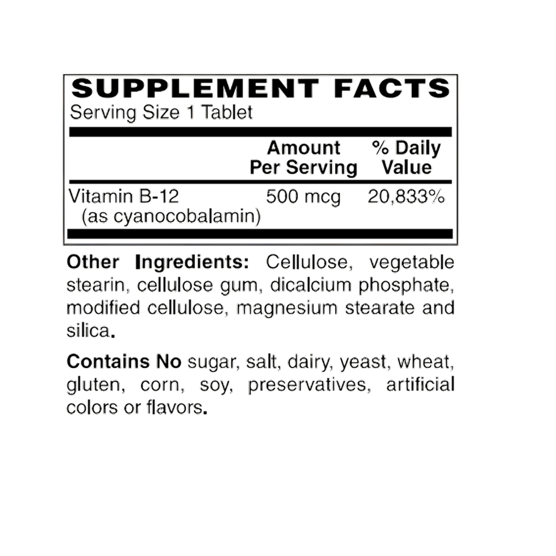 Vitamin B-12, 500mcg 100 Tablets